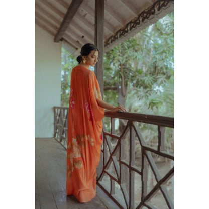 Paulmi & Harsh Sherbet Orange Anar and Rose Print Kaftan