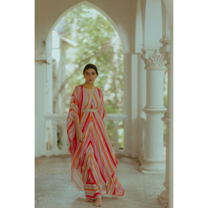 Paulmi & Harsh Multicoloured Striped Asymmetrical Kaftan (Set of 3)