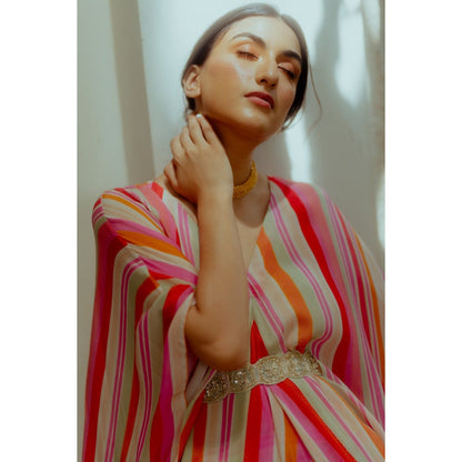 Paulmi & Harsh Multicoloured Striped Asymmetrical Kaftan (Set of 3)