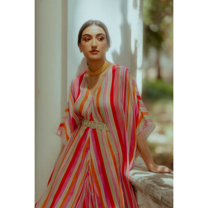 Paulmi & Harsh Multicoloured Striped Asymmetrical Kaftan (Set of 3)