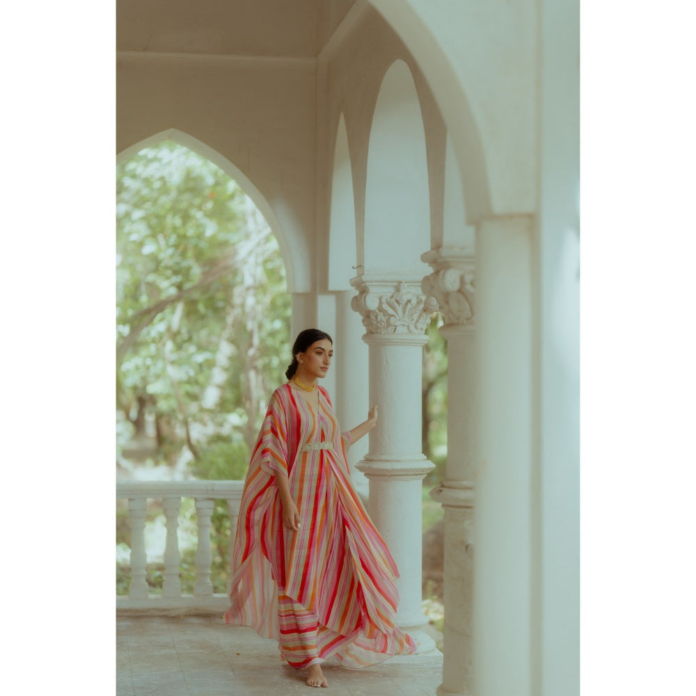 Paulmi & Harsh Multicoloured Striped Asymmetrical Kaftan (Set of 3)