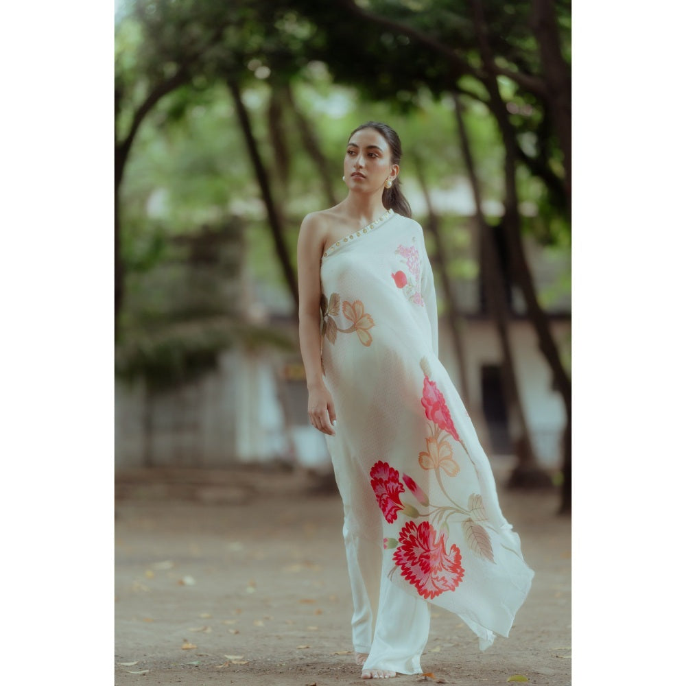 Paulmi & Harsh Rose And Anar Print One Shoulder Dress with Coin Detailing (Set of 2)