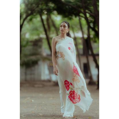 Paulmi & Harsh Rose And Anar Print One Shoulder Dress with Coin Detailing (Set of 2)