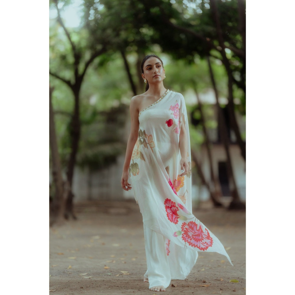 Paulmi & Harsh Rose And Anar Print One Shoulder Dress with Coin Detailing (Set of 2)