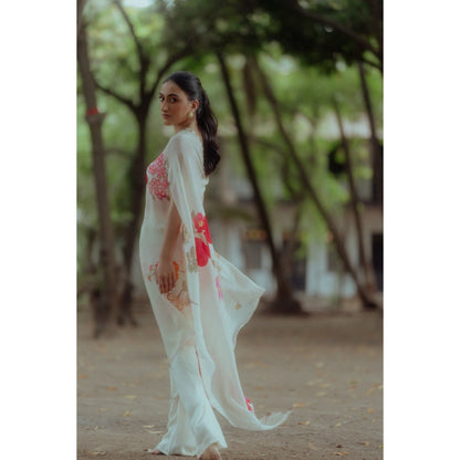 Paulmi & Harsh Rose And Anar Print One Shoulder Dress with Coin Detailing (Set of 2)