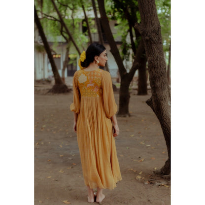 Paulmi & Harsh Flame Printed Ochre Yellow Maxi