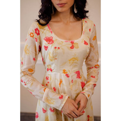 Paulmi & Harsh Ivory Chintz Anarkali with Dupatta (Set of 2)