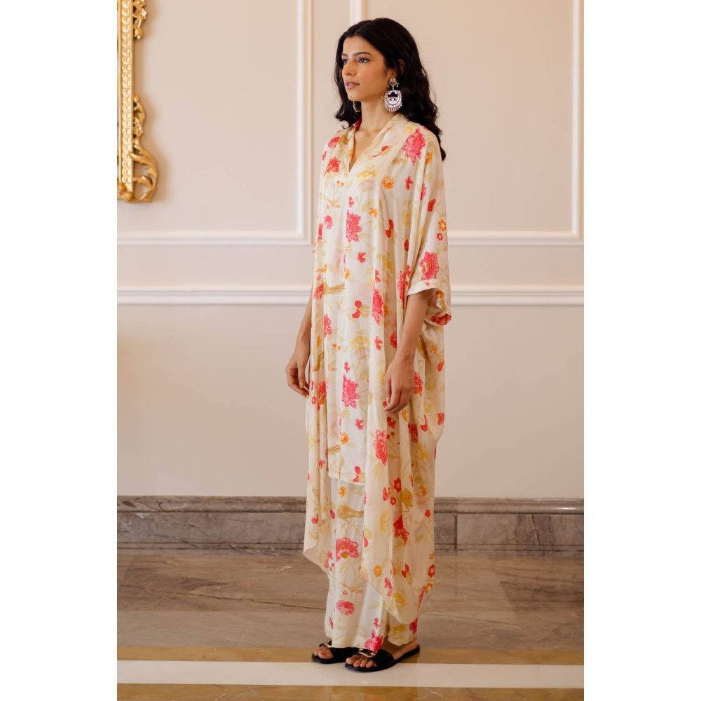 Paulmi & Harsh Ivory Floral Draped Kurta with Sharara (Set of 2)