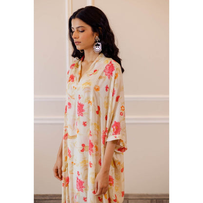 Paulmi & Harsh Ivory Floral Draped Kurta with Sharara (Set of 2)