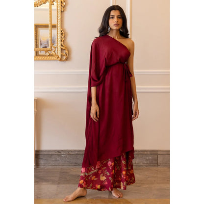 Paulmi & Harsh Jamuni One Shoulder Draped Kurta with Palazzo (Set of 2)