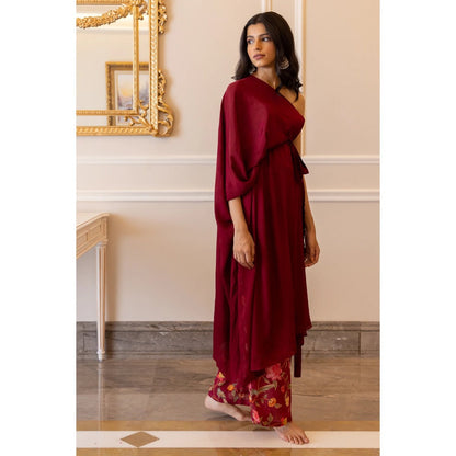 Paulmi & Harsh Jamuni One Shoulder Draped Kurta with Palazzo (Set of 2)