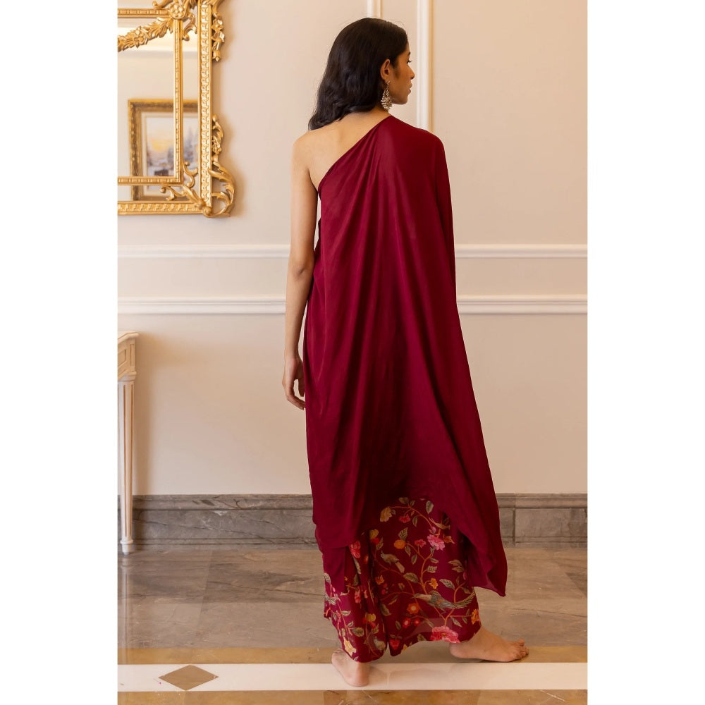 Paulmi & Harsh Jamuni One Shoulder Draped Kurta with Palazzo (Set of 2)