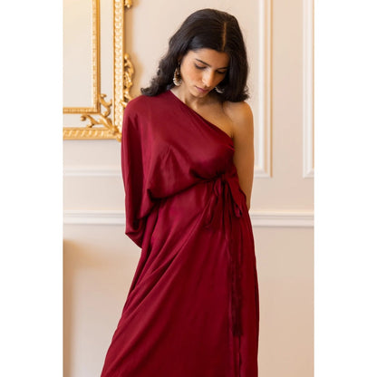 Paulmi & Harsh Jamuni One Shoulder Draped Kurta with Palazzo (Set of 2)