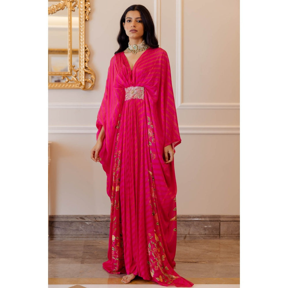 Paulmi & Harsh Hot Pink Leheriya Kaftan