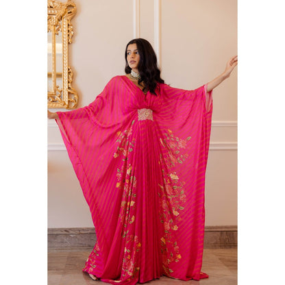 Paulmi & Harsh Hot Pink Leheriya Kaftan