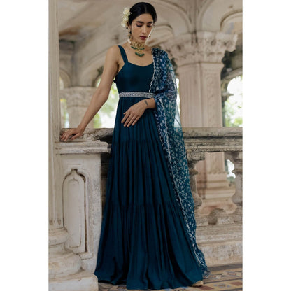 Paulmi & Harsh Gypsy Teal Maxi Dress (Set of 3)