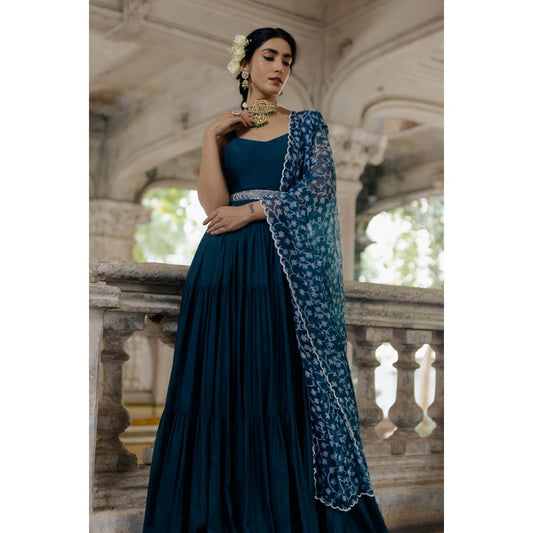 Paulmi & Harsh Gypsy Teal Maxi Dress (Set of 3)