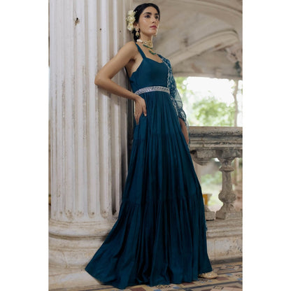 Paulmi & Harsh Gypsy Teal Maxi Dress (Set of 3)