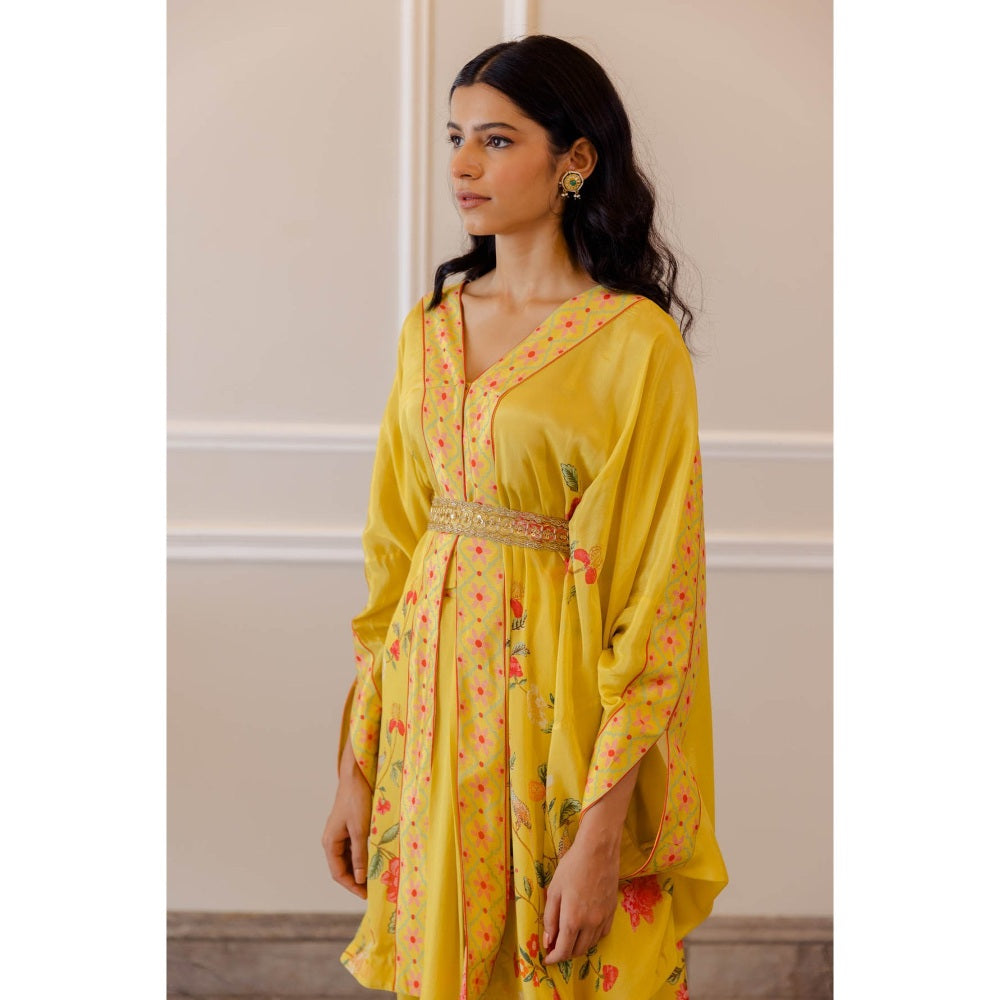 Paulmi & Harsh Sunshine Yellow Chintz Cowl Skirt (Set of 3)