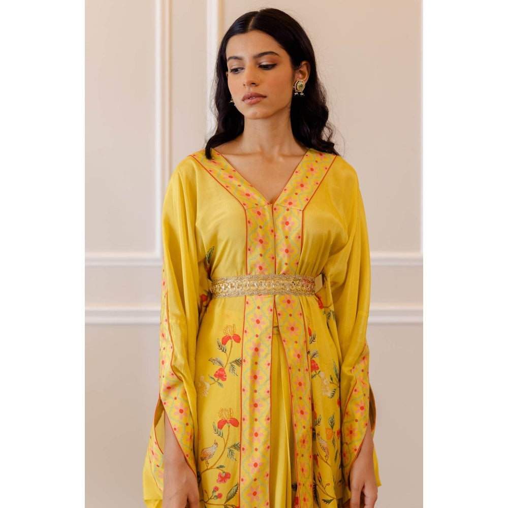 Paulmi & Harsh Sunshine Yellow Chintz Cowl Skirt (Set of 3)