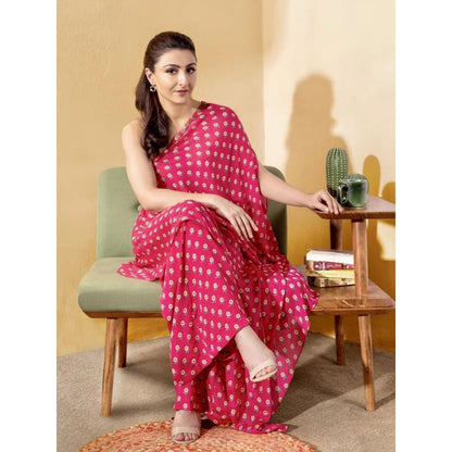 Paulmi & Harsh Rani Pink Butti Printed One Shoulder Dress with Palazzo (Set of 2)