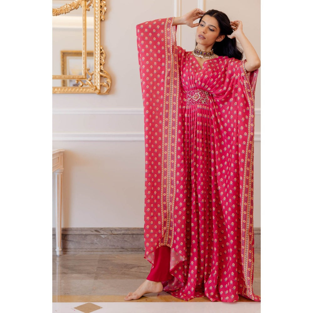 Paulmi & Harsh Rani Pink Viscose Butti Printed Kaftan (Set of 2)