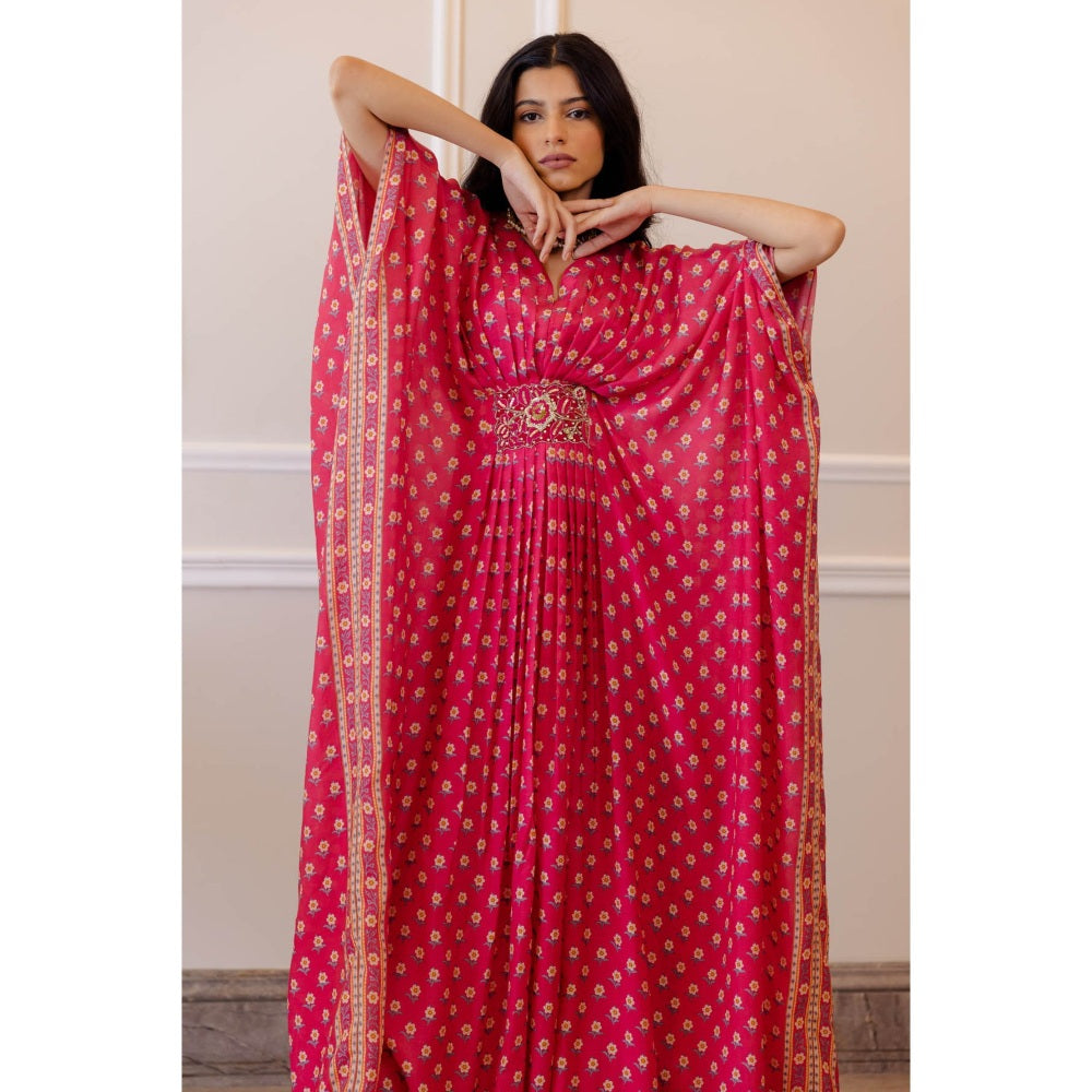 Paulmi & Harsh Rani Pink Viscose Butti Printed Kaftan (Set of 2)
