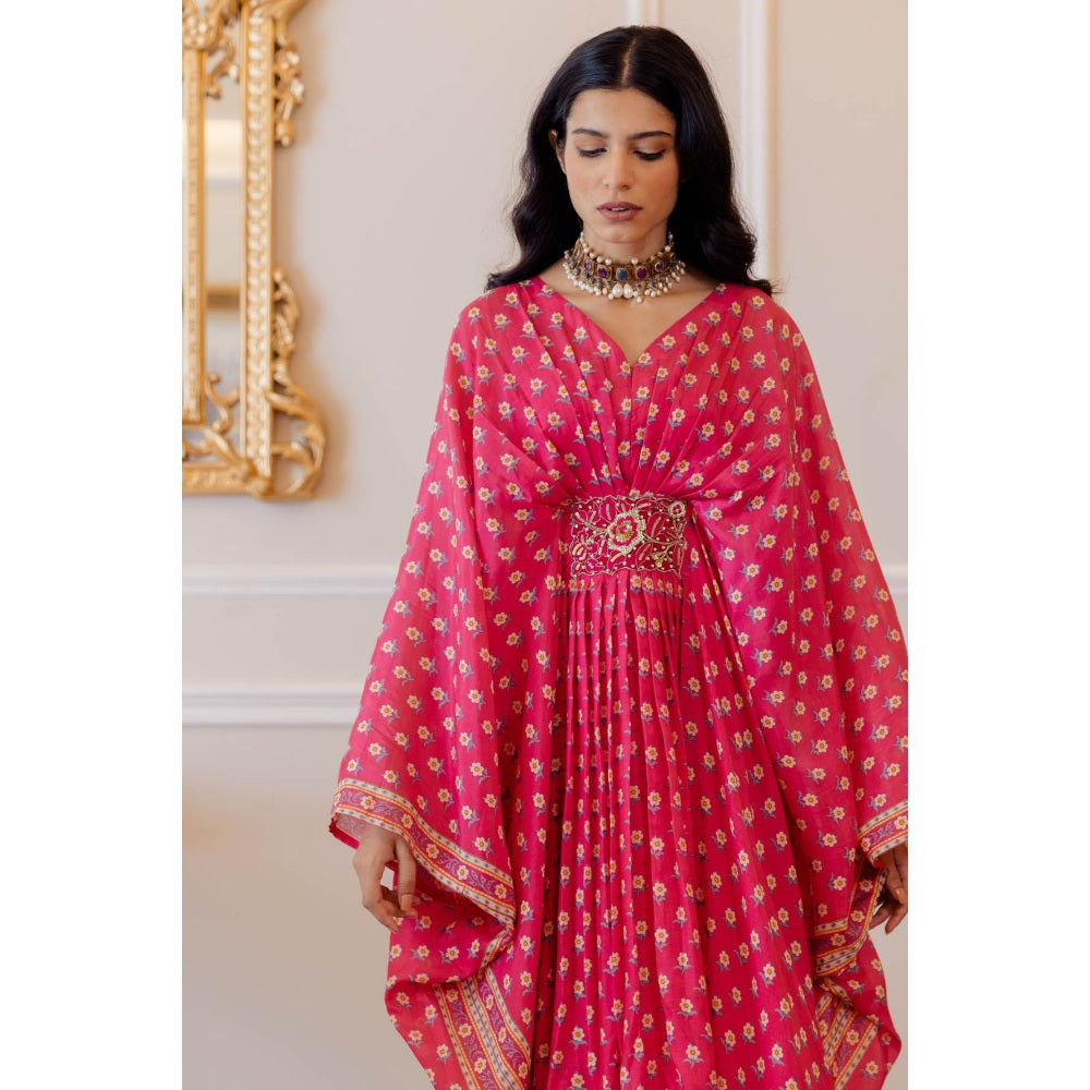 Paulmi & Harsh Rani Pink Viscose Butti Printed Kaftan (Set of 2)