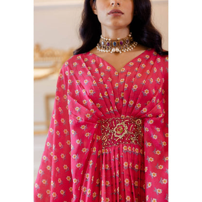 Paulmi & Harsh Rani Pink Viscose Butti Printed Kaftan (Set of 2)