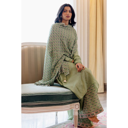 Paulmi & Harsh Pista Green Mul Chudi Sleeved Anarkali (Set of 3)