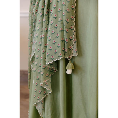 Paulmi & Harsh Pista Green Mul Chudi Sleeved Anarkali (Set of 3)