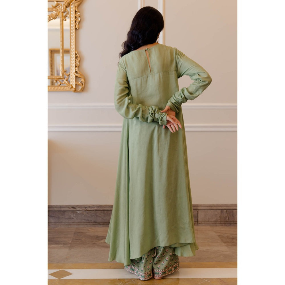 Paulmi & Harsh Pista Green Mul Chudi Sleeved Anarkali (Set of 3)