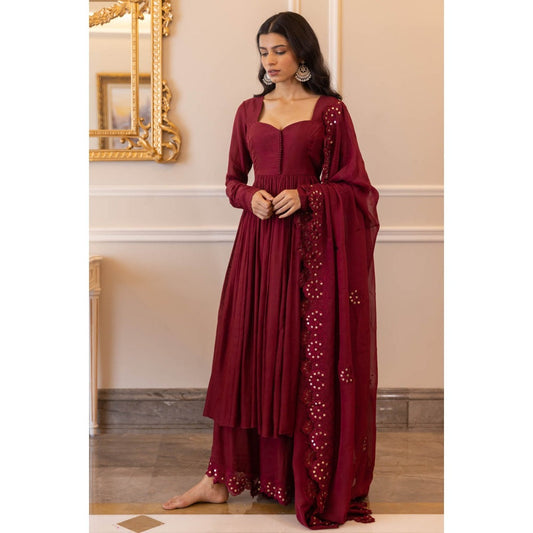 Paulmi & Harsh Wine Cutwork Embroidered Anarkali (Set of 3)