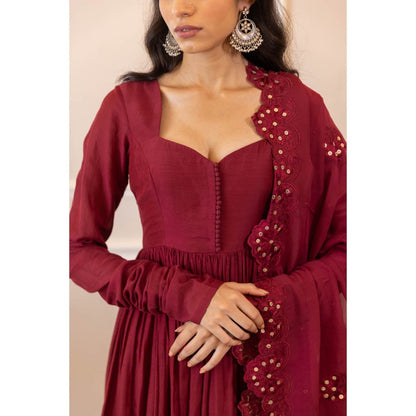 Paulmi & Harsh Wine Cutwork Embroidered Anarkali (Set of 3)