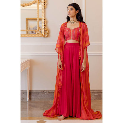 Paulmi & Harsh Pink And Red Striped Cape (Set of 3)