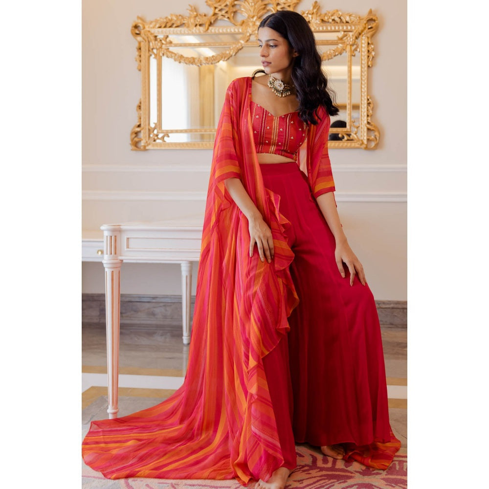 Paulmi & Harsh Pink And Red Striped Cape (Set of 3)