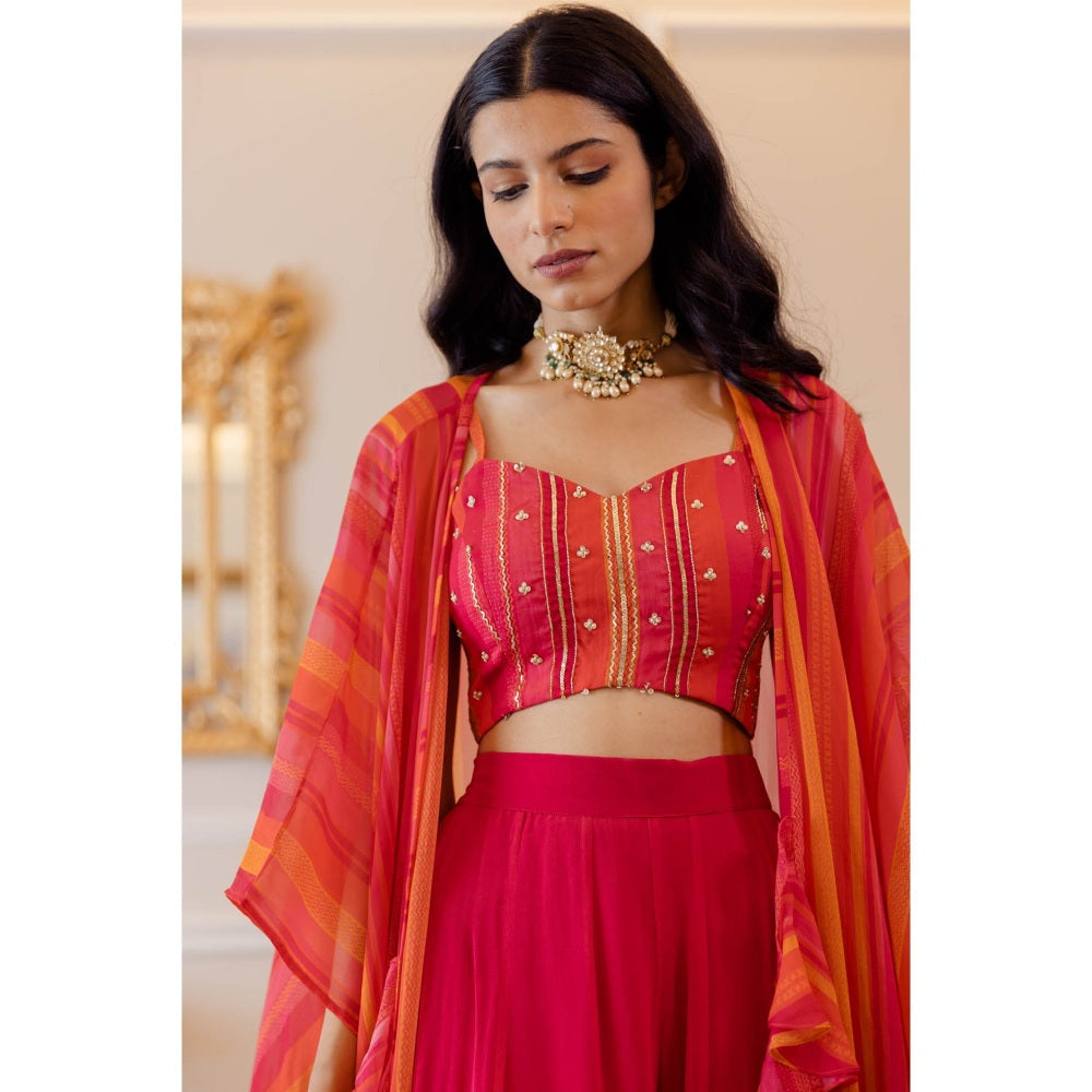 Paulmi & Harsh Pink And Red Striped Cape (Set of 3)