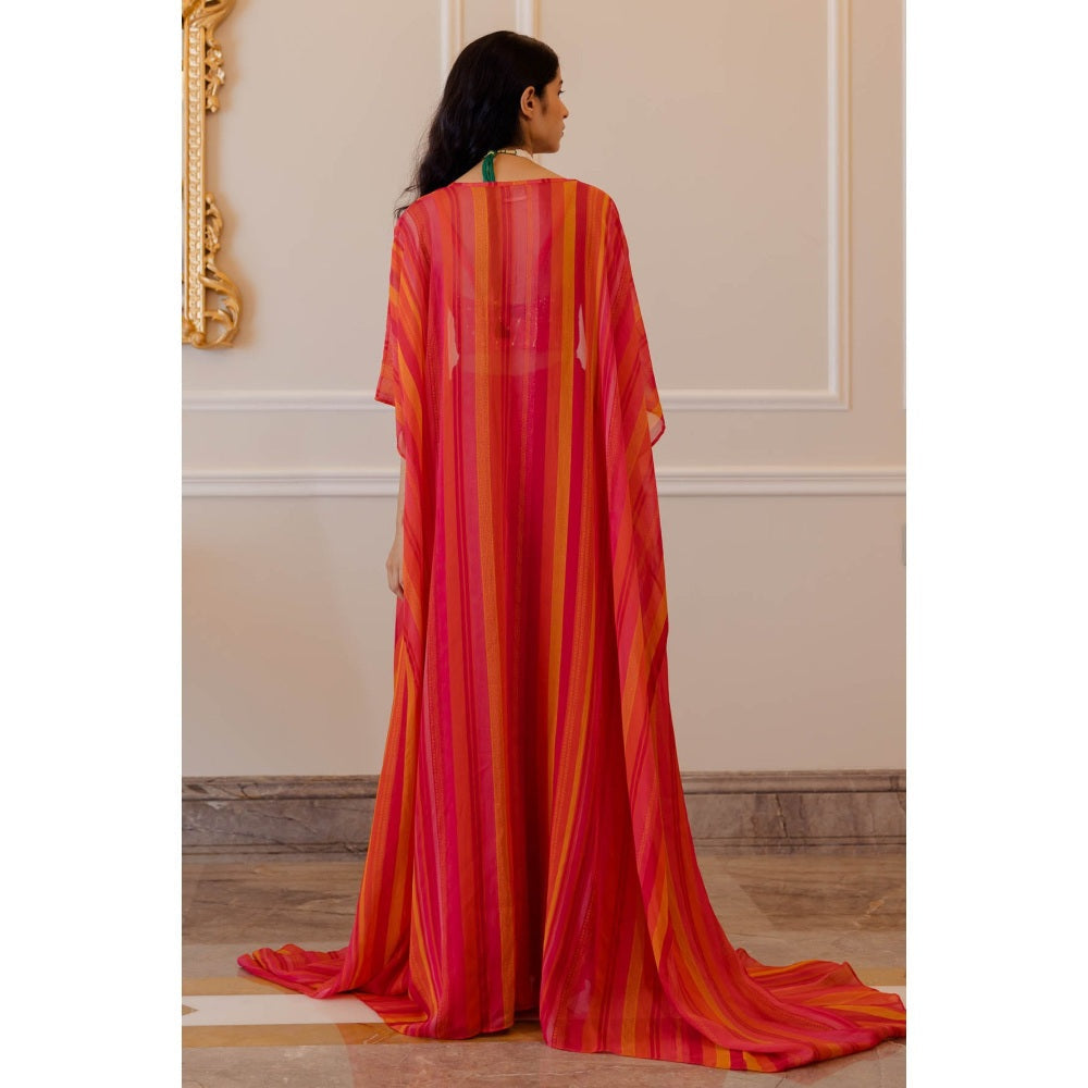 Paulmi & Harsh Pink And Red Striped Cape (Set of 3)