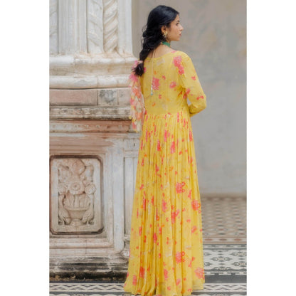 Paulmi & Harsh Sunshine Yellow Floral Layered Jacket (Set of 3)