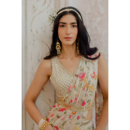 Paulmi & Harsh Ivory Three Layered Pre-Stitched Saree with Blouse (Set of 3)