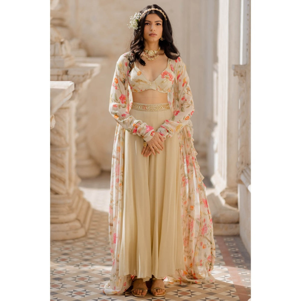 Paulmi & Harsh Ivory Floral Cape (Set of 3)