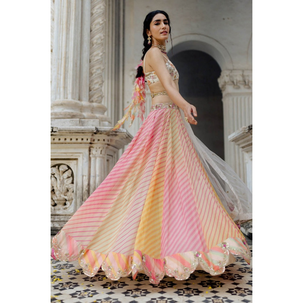 Paulmi & Harsh Pink Ombre Leheriya Lehenga (Set of 4)