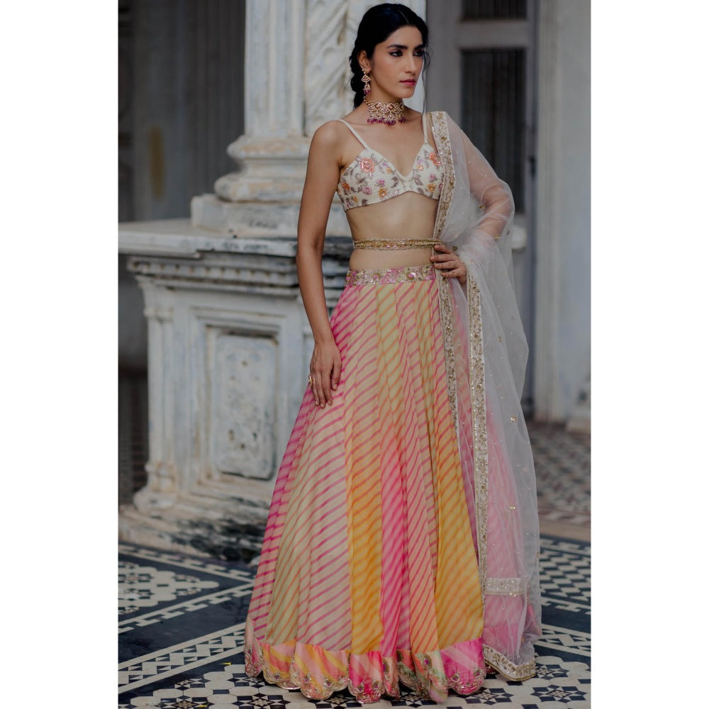 Paulmi & Harsh Pink Ombre Leheriya Lehenga (Set of 4)