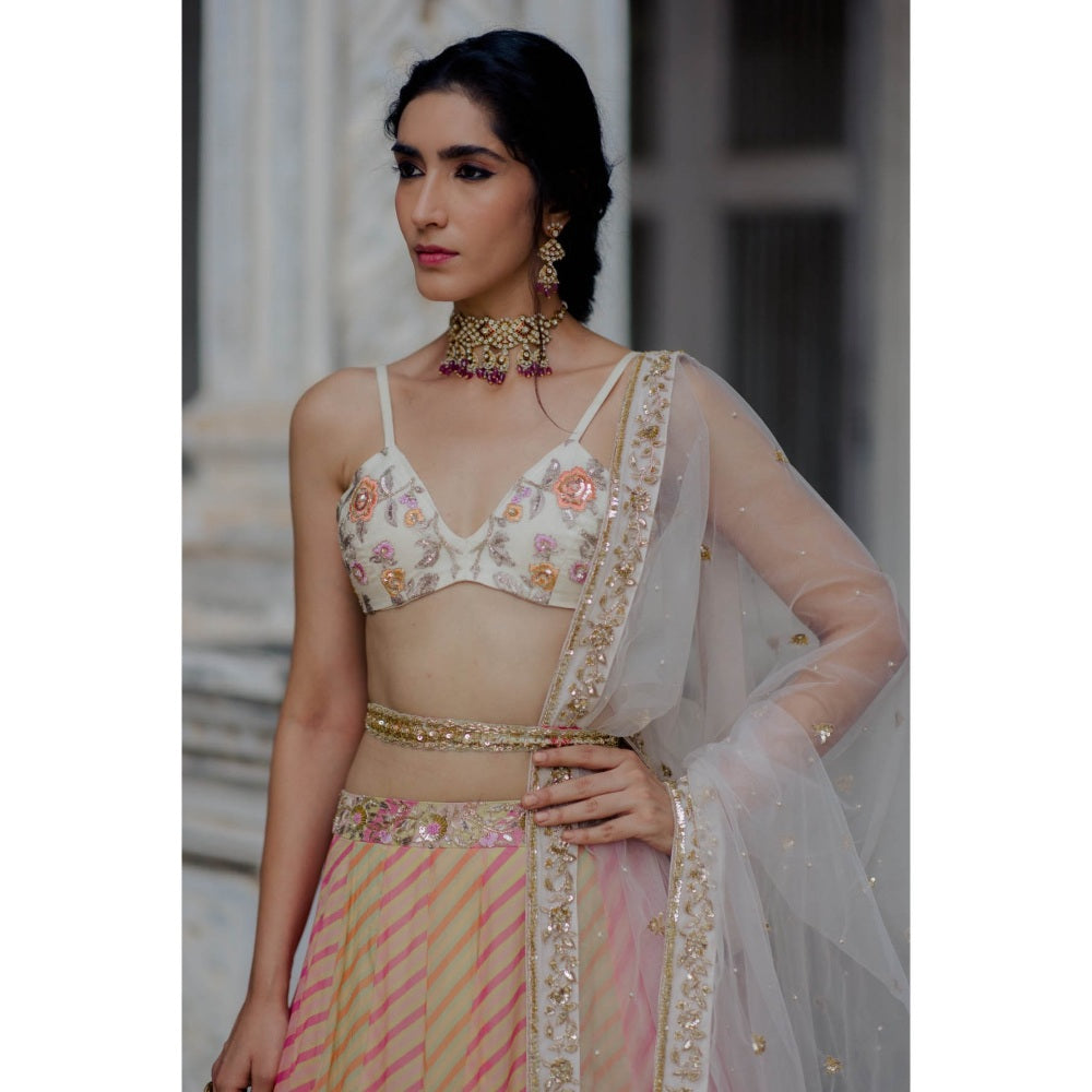 Paulmi & Harsh Pink Ombre Leheriya Lehenga (Set of 4)