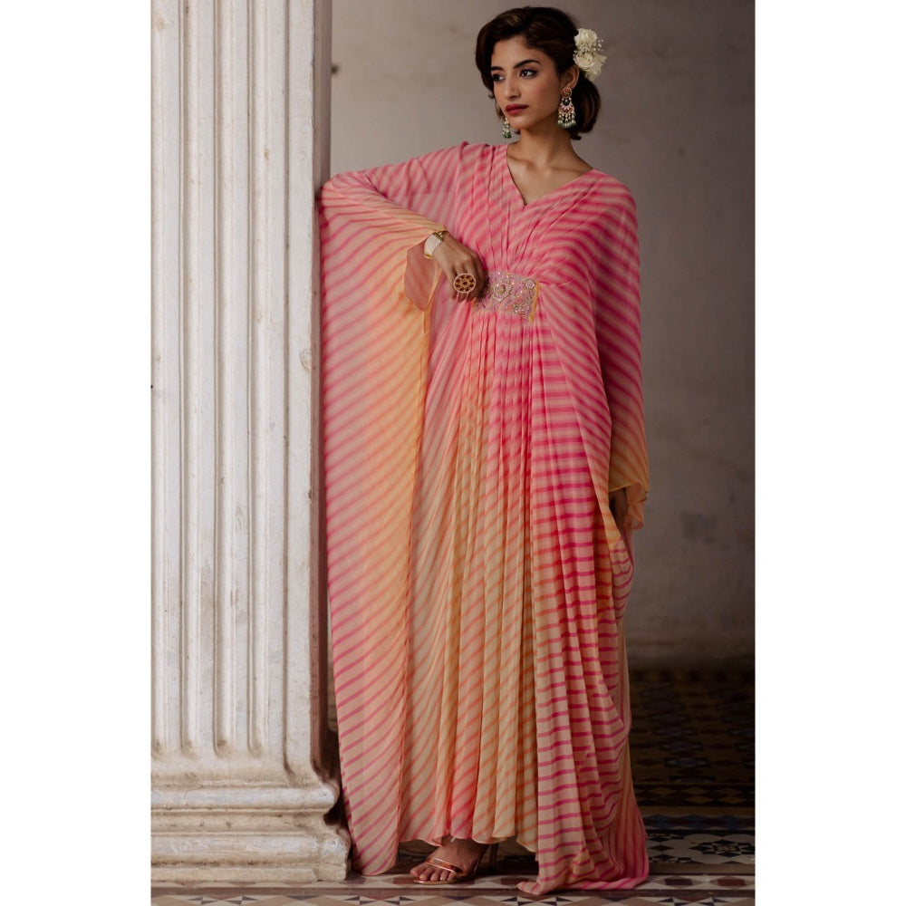 Paulmi & Harsh Pink Ombre Leheriya Kaftan (Set of 2)