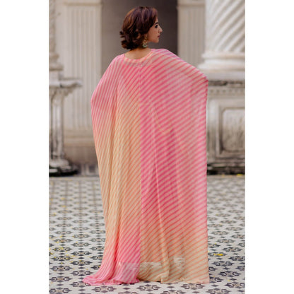 Paulmi & Harsh Pink Ombre Leheriya Kaftan (Set of 2)