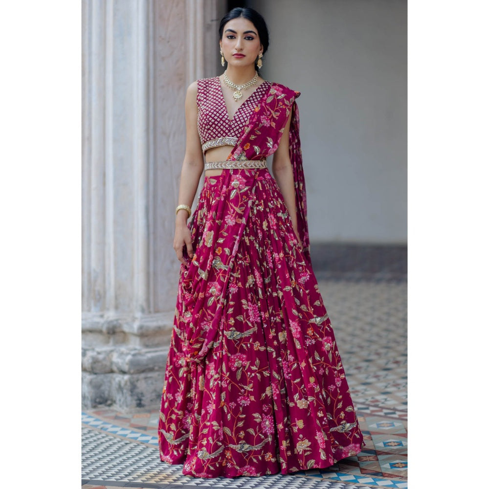 Paulmi & Harsh Jamuni Chintz Jal Printed Lehenga (Set of 3)