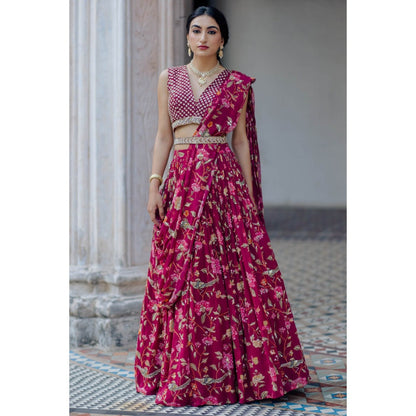 Paulmi & Harsh Jamuni Chintz Jal Printed Lehenga (Set of 3)