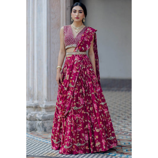 Paulmi & Harsh Jamuni Chintz Jal Printed Lehenga (Set of 3)