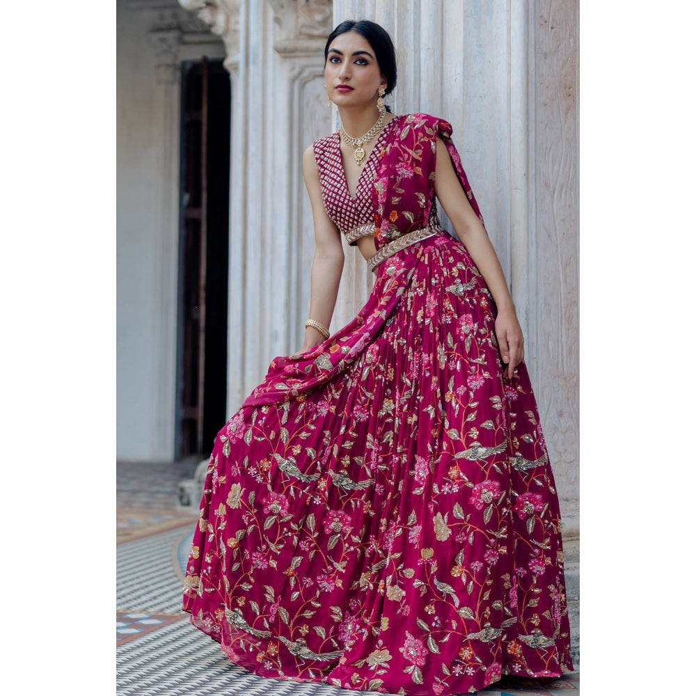 Paulmi & Harsh Jamuni Chintz Jal Printed Lehenga (Set of 3)